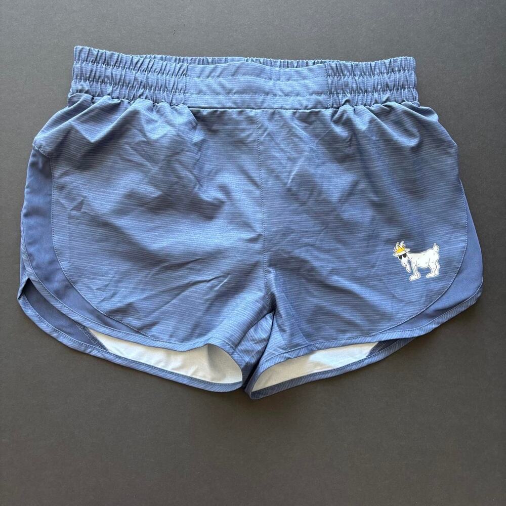GOAT USA Blue Striped Dolphin Hem Lined Running Shorts - Size S